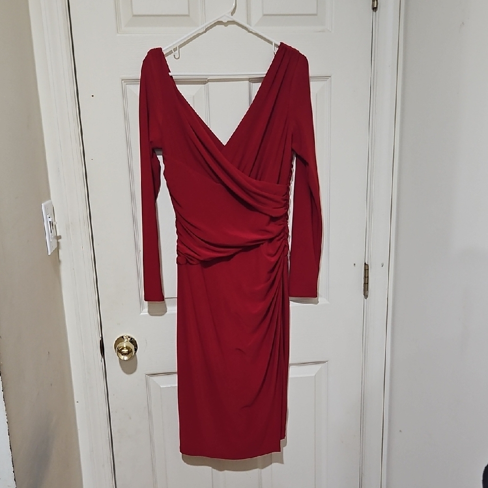 Vtg - Lauren By Ralph Lauren Red Long Sleeve Formal Wrap Dress Size 8-
